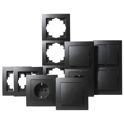 Schalter und Steckdosen Set McPower Flair Flur matt schwarz 13-teilig