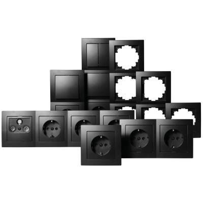 Schalter und Steckdosen Set McPower Flair Wohnlanschaft Dimmer matt schwarz