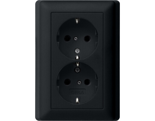 GIRA 2-fach-SCHUKO-Steckdose SP + Vollpl. System 55 Schwarz m