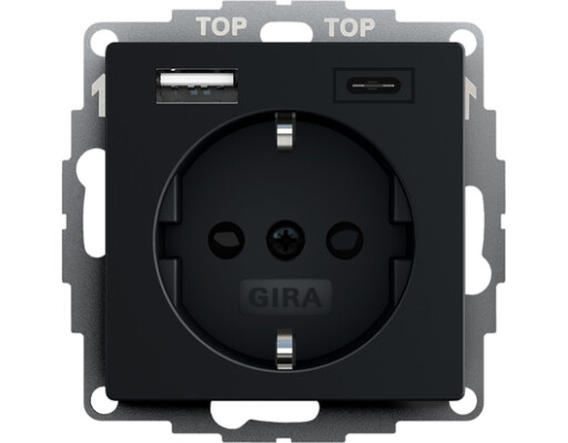 GIRA SCHUKO SP USB-Spannungsvers. 2-fach Typ A/C System 55 Schwarz m