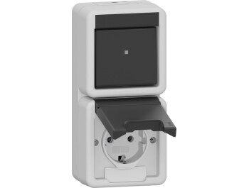 GIRA Kombi AusWe/SCHUKO-Steckdose senkrecht KD WG AP Grau