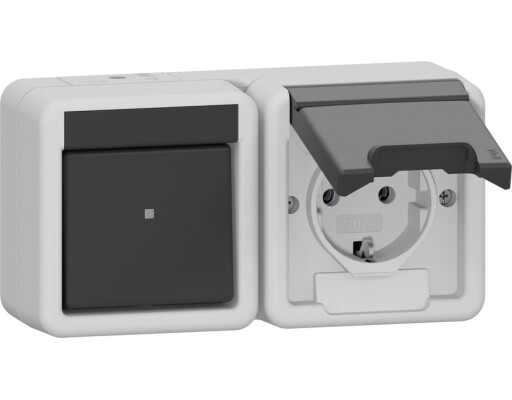 GIRA Kombi AusWe/SCHUKO-Steckdose waagerecht KD WG AP Grau