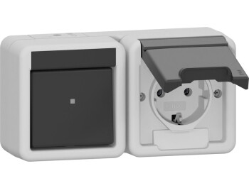 GIRA Kombi AusWe/SCHUKO-Steckdose waagerecht KD WG AP Grau