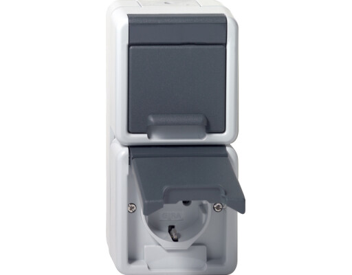 GIRA 2-fach-SCHUKO-Steckdose senkrecht KD WG AP Grau