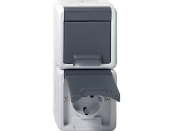 GIRA 2-fach-SCHUKO-Steckdose senkrecht KD WG AP Grau