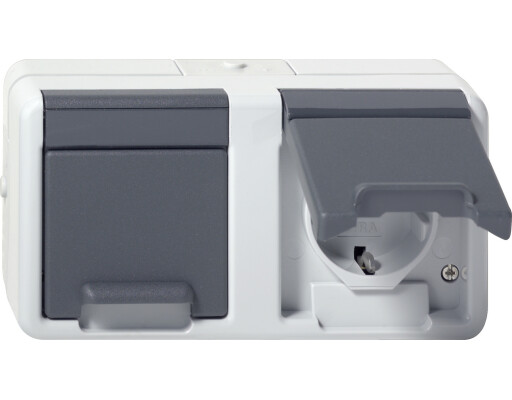 GIRA 2-fach-SCHUKO-Steckdose waagerecht KD WG AP Grau