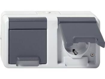 GIRA 2-fach-SCHUKO-Steckdose waagerecht KD WG AP Grau