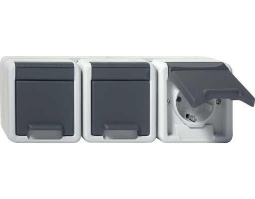 GIRA 3-fach-SCHUKO-Steckdose waagerecht KD WG AP Grau