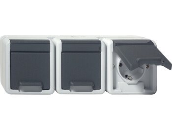 GIRA 3-fach-SCHUKO-Steckdose waagerecht KD WG AP Grau