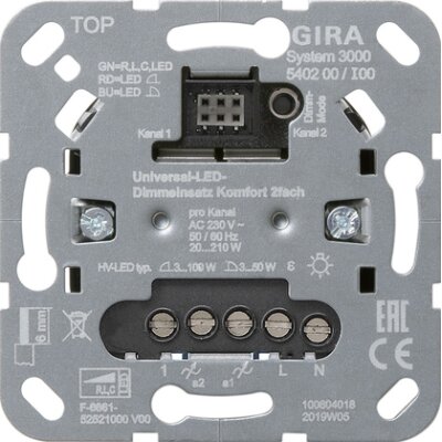 GIRA S3000 Uni-LED-Dimmeins. Komfort 2-fach Einsatz