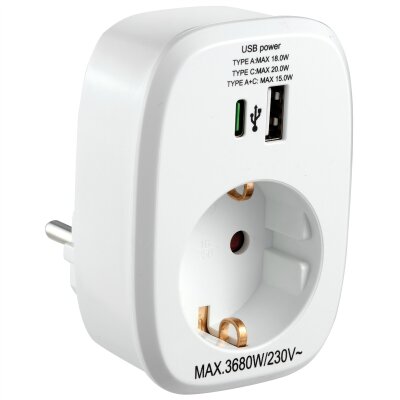 Zwischenstecker McPower 1x USB-A + 1x USB-C PD20W