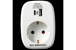 Zwischenstecker McPower 1x USB-A + 1x USB-C PD20W