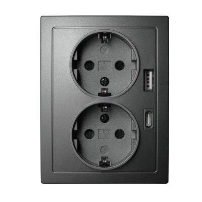 Schutzkontakt-Steckdose McPower Flair 2-fach 250V~/16A USB-A+C PD20W anthrazit