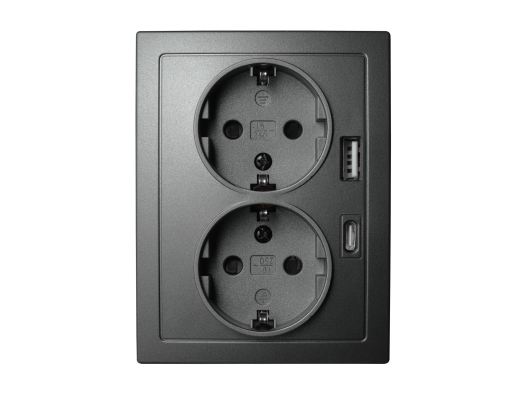 Schutzkontakt-Steckdose McPower Flair 2-fach 250V~/16A USB-A+C PD20W anthrazit
