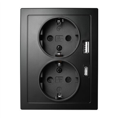 Schutzkontakt-Steckdose McPower Flair 2-fach 250V~/16A USB-A+C PD20W schwarz