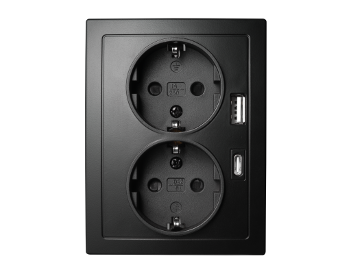Schutzkontakt-Steckdose McPower Flair 2-fach 250V~/16A USB-A+C PD20W schwarz