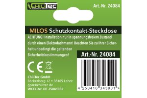 MILOS Schutzkontakt-Steckdose mit LED weiß, 250V~/ 16A, Licht mit Sensor