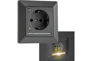 MILOS Schutzkontakt-Steckdose mit LED anthrazit, 250V~/ 16A, Licht mit Sensor