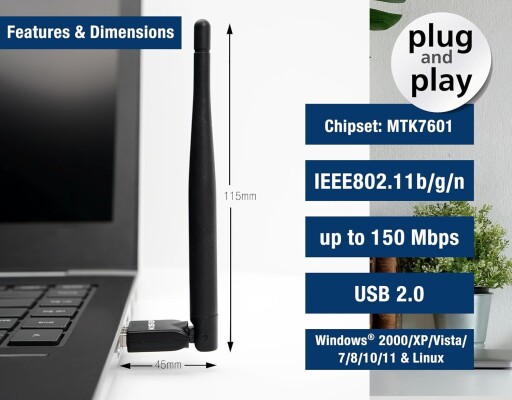Edision WLAN Stick EDI-Mega 150 Mbps mit Antenne